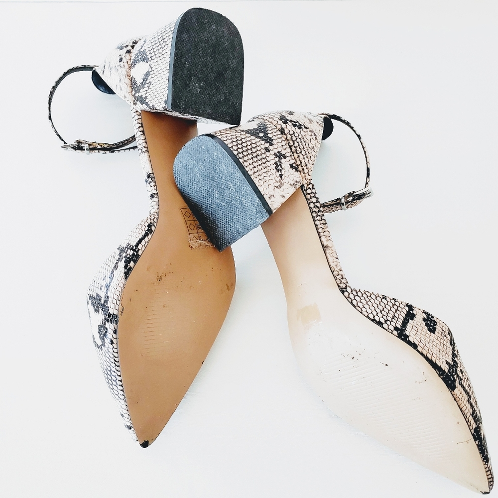 Asos | Snake Print Pointy Toe Low Block Heels - image 7